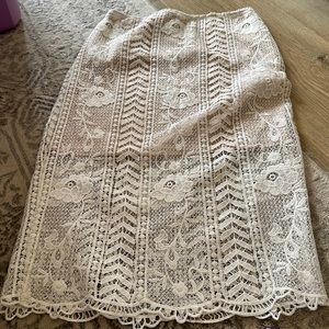 JOA pencil skirt, white lace overlay